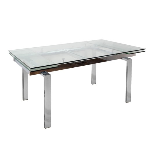 Extendable glass and chrome metal dining table 160/220 x 100 x 79 cm