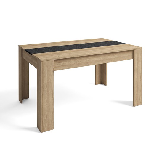 Rozkładany drewniany stół do jadalni w kolorze naturalnym i czarnym, 160/220 x 90,4 x 76,1 cm | Natura