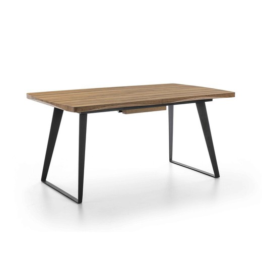 Mesa de jantar extensível em madeira. Pernas de ferro preto 140 / 180x90x76-160 / 200x90x78