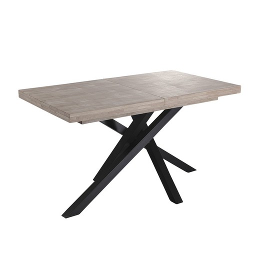 Extendable wooden and metal dining table in honey oak and black, 140-180-220 x 90 x 76 cm | Xena