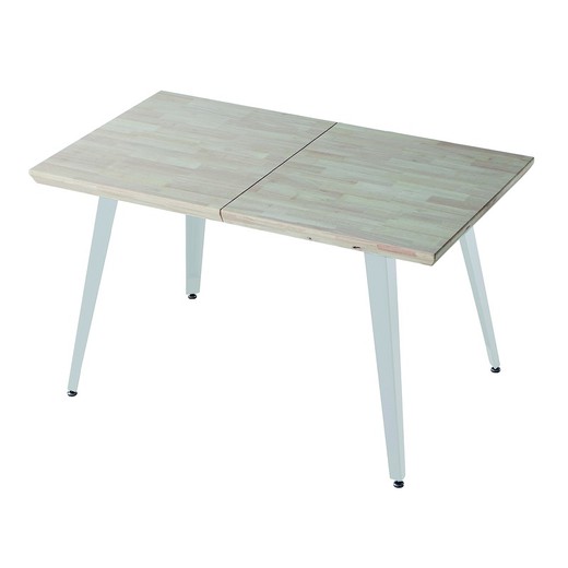 Utdragbart matbord i trä och metall i nordisk ek och vitt, 140-180-220 x 80 x 76 cm | Berg