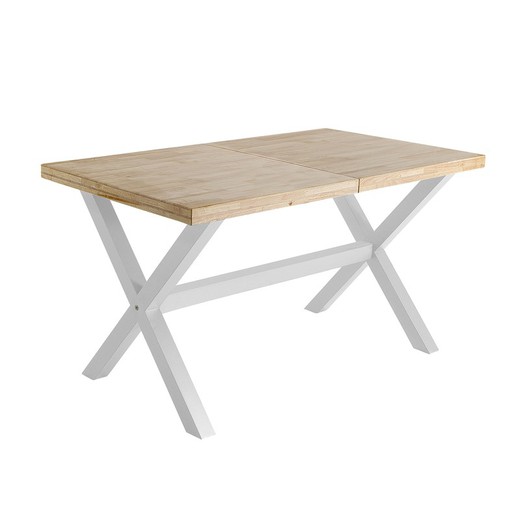 Mesa de jantar extensível de madeira e metal em carvalho nórdico e branco, 140-180-220 x 90 x 76 cm | X-Loft
