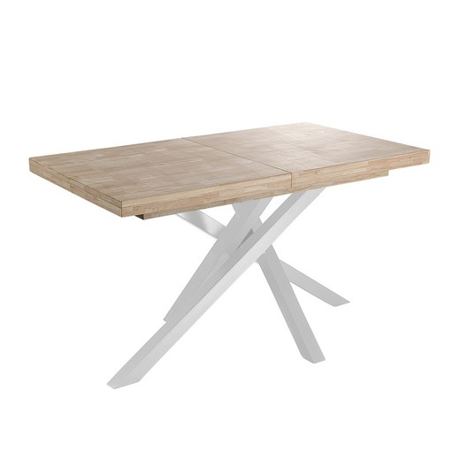 Extendable wooden and metal dining table in Nordish oak and white, 140-180-220 x 90 x 76 cm | Xena