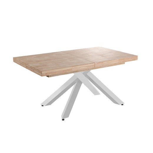 Extendable wood and metal dining table in Nordish oak and white, 160-200-240 x 90 x 76 cm | Xena