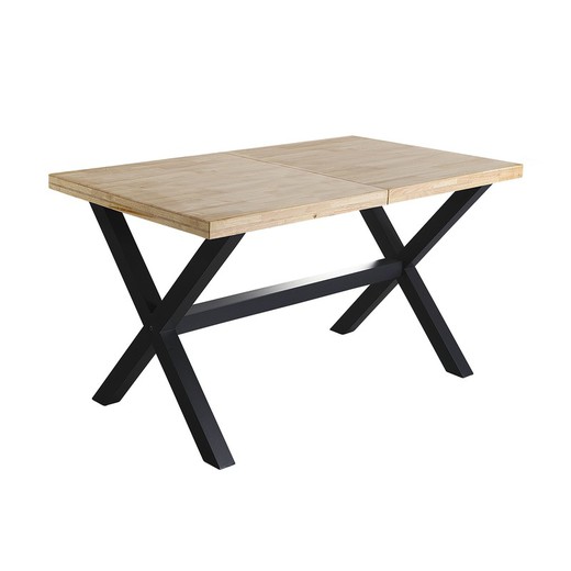 Table à manger extensible en bois et métal chêne nordique et noir, 140-180-220 x 90 x 76 cm | X-Loft