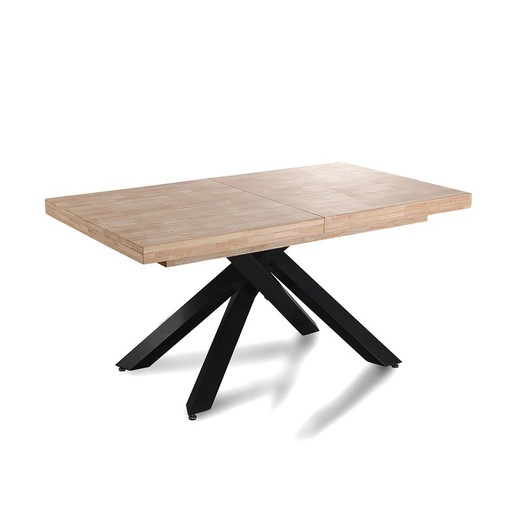 Udtrækbart spisebord i træ og metal i nordisk eg og sort, 160-200-240 x 90 x 76 cm | Xena