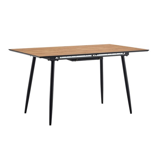 Table à manger extensible en bois et métal chêne et noir, 140-180 x 80 x 75 cm | Arctique