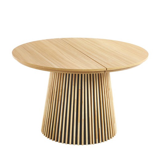 Mesa de comedor extensible de madera y papel laminado en natural, 120-160-200 x 120 x 75 cm | Keanu