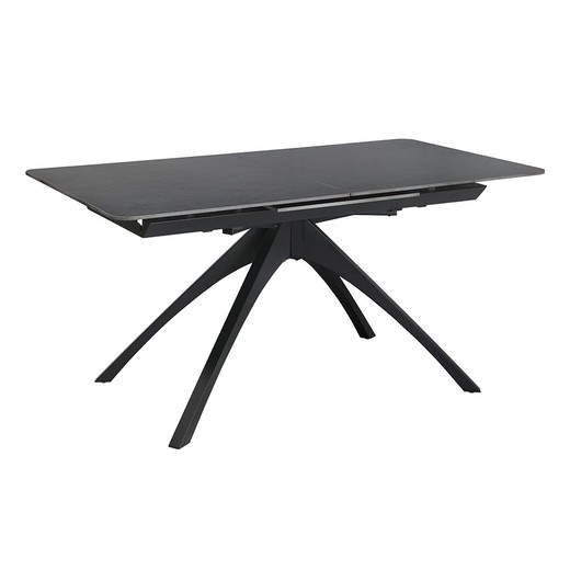 Mesa de comedor extensible de piedra sintetizada y metal en gris oscuro  negro, 150-200 x 85 x 76 cm | Beca