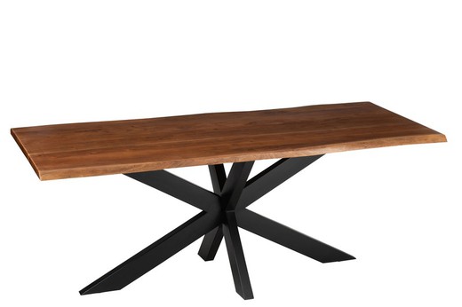 L GERARD Dining Table in Acacia and Brown Metal, 200x90x76 cm