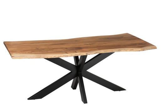 Table à manger L GERARD en acacia et métal naturel, 200x90x76 cm