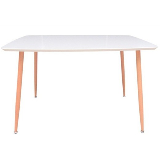 Tavolo da pranzo laccato bianco e struttura in metallo finitura legno, 120 x 80 x 75 cm