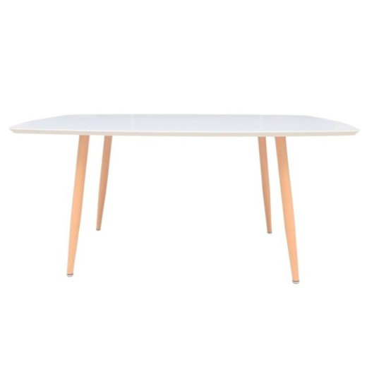 Mesa de jantar lacada a branco e estrutura de metal com acabamento em madeira, 160 x 90 x 75 cm