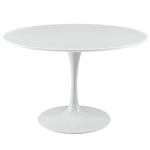 White lacquered dining table and aluminum frame, Ø120 x 72 cm