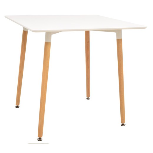 Mesa de jantar lacada a branco e moldura de madeira maciça de faia, 80 x 80 x 73 cm