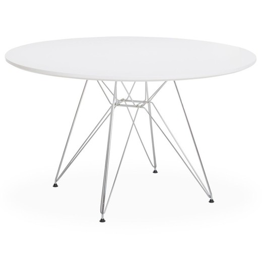 Mesa de jantar lacada a branco e estrutura de metal, Ø120 x 72 cm