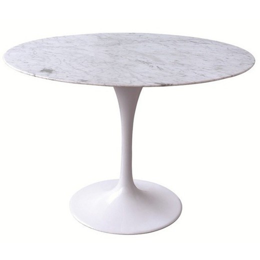 Spisebord i hvid marmor og aluminiumsramme, Ø100 x 72 cm