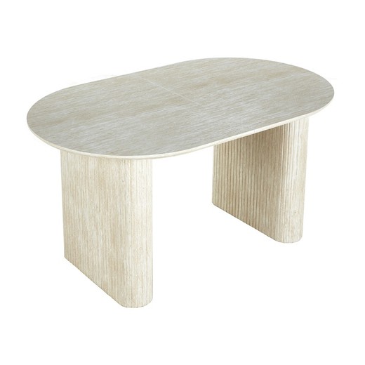 Table à manger ovale extensible en bois couleur effet travertin, 150 - 190 - 230 x 90 x 75 cm | Pietra