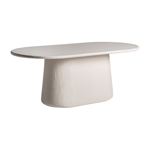 Mesa de jantar oval em madeira de manga na cor off-white, 200 x 100 x 76 cm | Inha