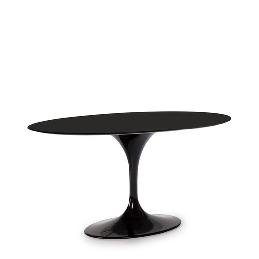 Oval dining table in black wood, 150 x 120 x 75 cm
