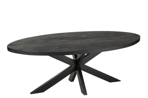 GERARD Oval Dining Table in Acacia and Black Metal, 210x110x76 cm