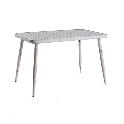 Mesa de comedor para jardin de aluminio en blanco envejecido, 120 x 75 x 75 cm | Sea Side