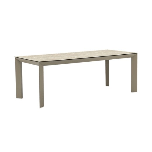 Mesa de comedor para jardín de aluminio y cristal cerámico en beige, 210 x 90 x 75 cm | Orick