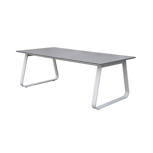 Mesa de comedor para jardín de aluminio y cristal cerámico en blanco y gris medio, 220 x 100 x 75 cm | Babylon