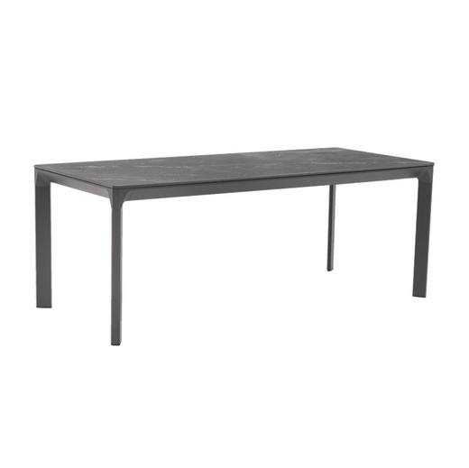 Mesa de comedor para jardín de aluminio y porcelánico en antracita y negro, 200 x 90 x 75 cm | Boori