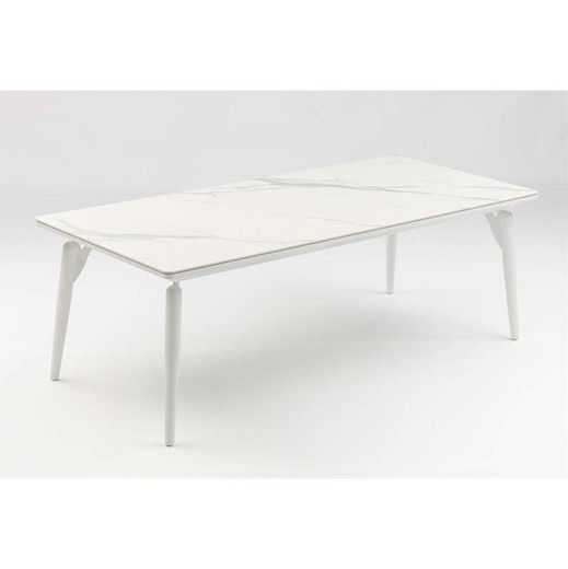 Mesa de comedor para jardín de aluminio y porcelánico en blanco, 220 x 100 x 75 cm | Irvine