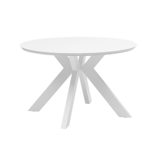 Mesa de comedor para jardín redonda de aluminio y porcelánico en blanco, 120 x 120 x 75 cm | Bais