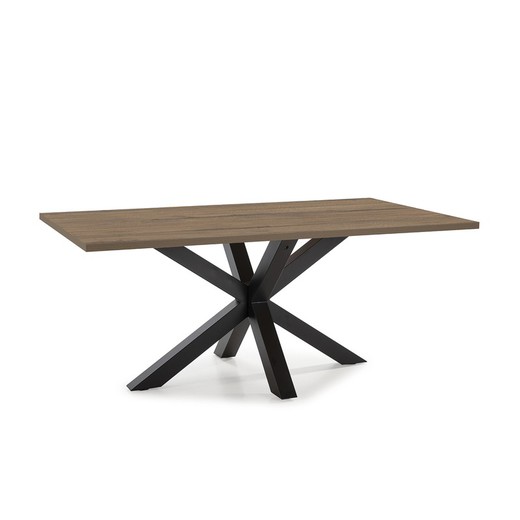 COMBA Prostokątny stół do jadalni z ciemnej/czarnej naturalnej melaminy i metalu, 180x100x76 cm