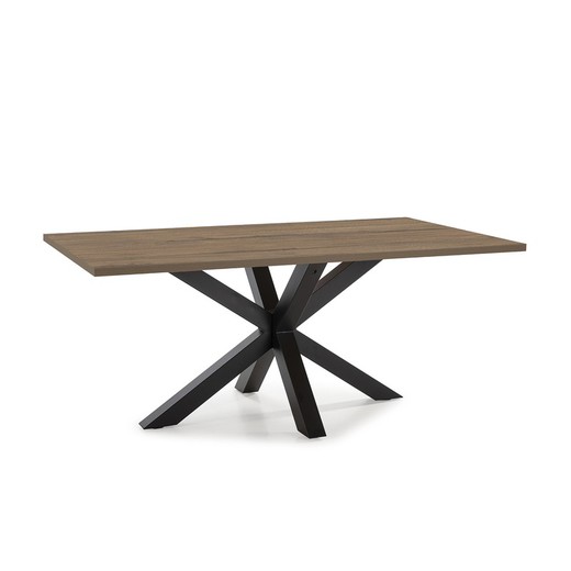 Mesa de Jantar Retangular COMBA em Melamina Natural Escuro/Preto e Metal, 180x100x76 cm