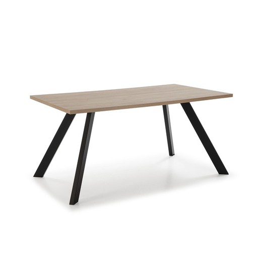 Table à manger rectangulaire TEXAS en mélaminé et métal naturel/noir, 160x90x78,5 cm