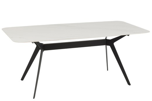 Stół do jadalni prostokątny WHITE porcelana i metal biały/czarny, 180x90x74 cm