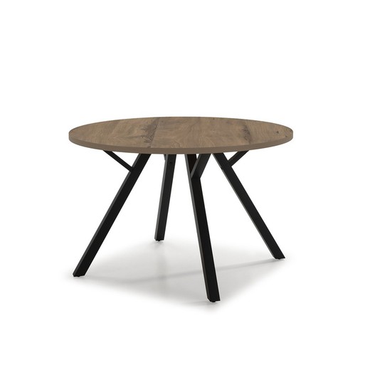 BENI Runt matbord i melamin och mörk natur/svart metall, Ø120x77 cm