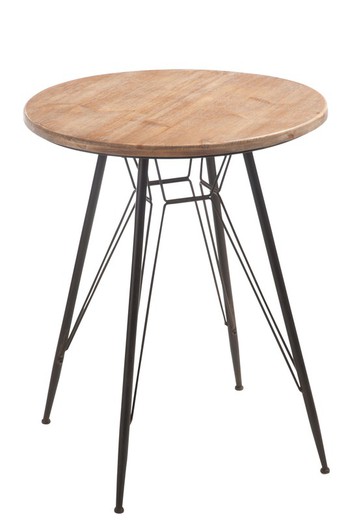 Mesa de jantar redonda BISTRO em madeira natural/preta e metal, Ø65x75 cm