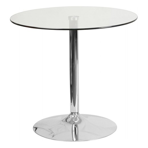 Mesa de comedor redonda de cristal templado y metal  en transparente y cromo, 70 x 70 x 73 cm | Bernie