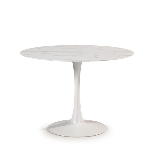 Round glass and metal dining table in white, Ø 110 x 75 cm | ada