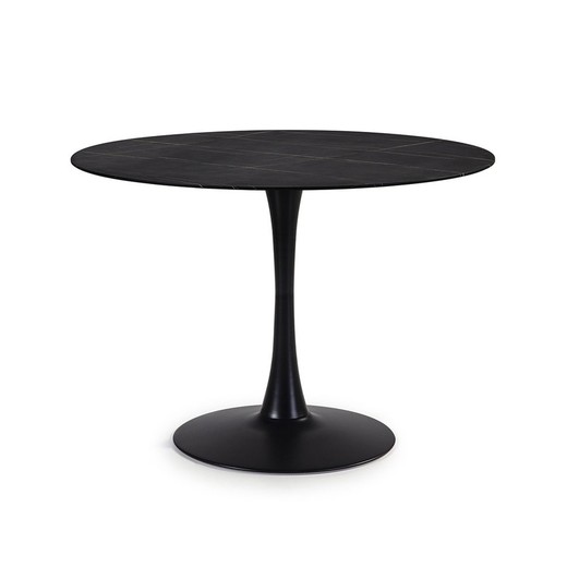 Mesa de jantar redonda em vidro e metal preto, 110 x 110 x 75 cm | Adão