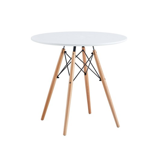 Round beech wood dining table in white and natural, 80 x 80 x 75 cm | Tower