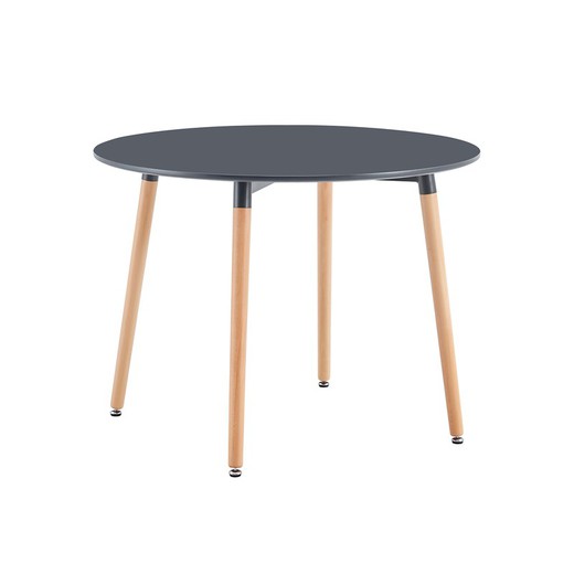 Round beech wood dining table in dark gray and natural, 100 x 100 x 74.5 cm | Nordika