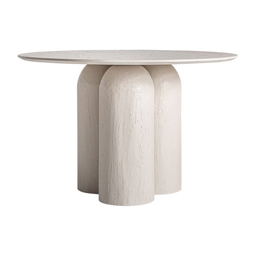 Mesa de jantar redonda em madeira de manga na cor off-white, 120 x 120 x 76 cm | Inha