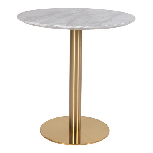 Mesa de jantar redonda de madeira com efeito mármore branco, 70 x 70 x 75 cm | Bolzano