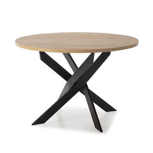 Table à manger ronde en bois et métal naturel et noir, 120 x 120 x 77 cm | Là