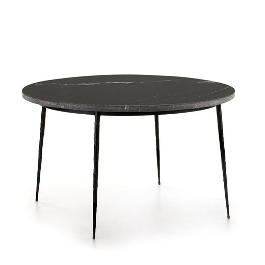 Table à manger ronde en métal noir et marbre, Ø 125 x 75 cm