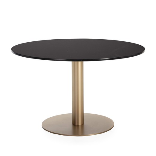 Table à manger ronde en métal noir/doré et marbre, Ø 125 x 75 cm
