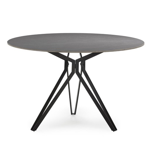 Mesa de comedor redonda de piedra sintetizada y metal en gris y negro, 120 x 120 x 76 cm | Aina