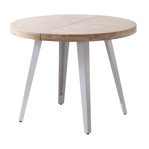 Extendable round dining table made of oak wood and metal in natural and white, 120 - 160 - 200 x 120 x 76 cm | Berg