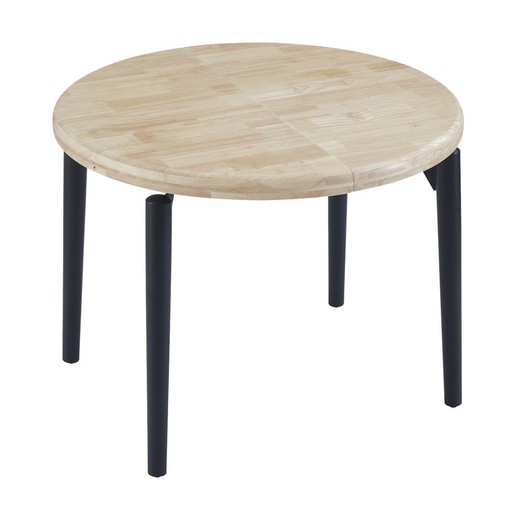 Extendable round dining table made of oak wood and metal in natural and black, 100 - 140 - 180 x 100 x 76 cm | Moon